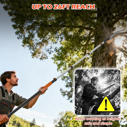 26FT Reach Pole Saws for Tree Trimming, Manual Pole Saw with 5-20FT Telescoping Extension Pole, Pruning Saw with 17" 3X Detachable Saw, Branches Pruner for Garden, Palms & Shrubs Yard Maintenance - size: 5-20FT