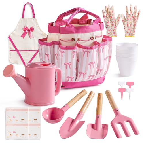 ROBUD Kids Gardening Set, Educational Outdoor STEM Gardening Toy Gift, Pink