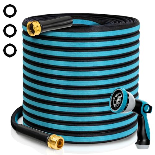 100FT Non-Expandable Garden Hose, Flexible Water Hose with Spray Nozzle, Kink-Resistant, Leakproof 3/4" Brass Connectors, Lightweight & Portable Water Pipe for Yard, Lawn Outdoor - size: 100FT