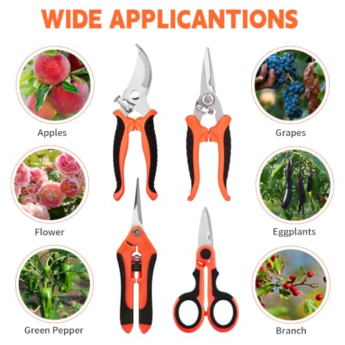 HoMaNa 4 Pack Garden Shears Pruning Set, Stainless Steel Multi-Blade - color: Orange