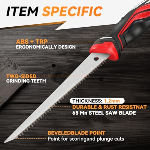 Auto Dynasty 6" Wallboard Jab Saw for Drywall, Sheetrock, Comfort Grip, Red - style: Wallboard Saw