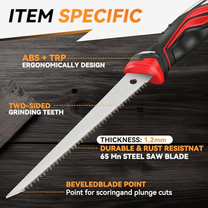 Auto Dynasty 6" Wallboard Jab Saw for Drywall, Sheetrock, Comfort Grip, Red - style: Wallboard Saw