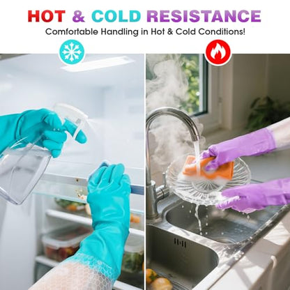 Elgood Reusable Long Dishwashing Cleaning Gloves with Latex Free, Long Cuff,Cotton Lining,Kitchen Gloves 2 Pairs,Purple+Blue Medium - color: Long Cuff-purple+blue, size: Medium (Pack of 2)
