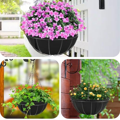 HKZ Hanging Planter Basket Liners - 2 Pack 14 Inch Round Fabric Liners for Hanging Baskets, Replacement Coco Fiber Liner, Durable Non-Woven Liners for Hanging Baskets Planters Flowers, Plants (Black) - size: 14 Inch - Black