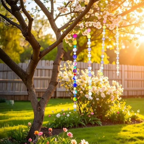 Iridescent Streamer Reflective Bird Scare Discs, Double-Sided Bird Deterrents for Outside, 8 Pack, Reflectors to Keep Birds, Geese, and Pigeons, Away from Your House, Garden, Wharf, and Patio.