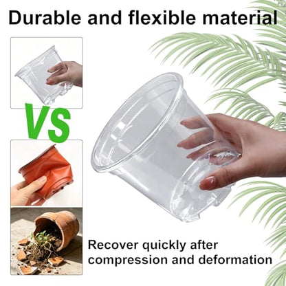 4/5/6/7 Inch 20 Pack Clear Plastic Nursery Pots with Drainage and Saucer - size: 4/5/6/7inch 20pack