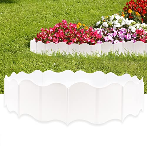 20 Pcs Garden Edging Borders, 10.5ft Plastic Landscape Borders, 5.3 in Tall Interlocking Decorative Gardens Fences Edging, Flexible Lawn Edging Flower Bed Border, for DIY Patio Walkway Yard (White) - color: White