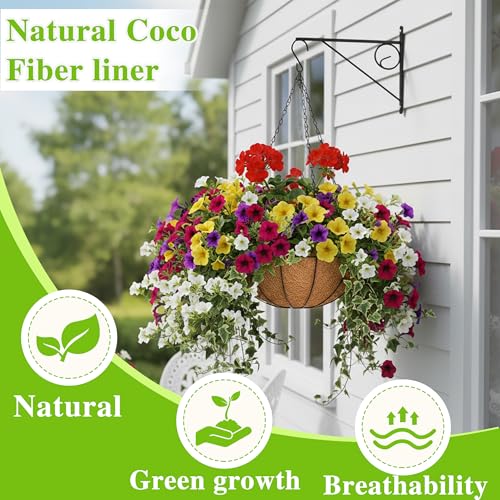 EIMQUVW Metal Hanging Planters Basket Set of 3 Hanging Flower Pots 12 Inch Chain Round Wire Plant Holder with Coco Coir Liner Garden Watering Hanging Baskets for Patio Garden Outdoor1