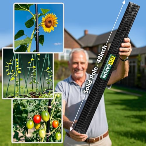 Garden Stakes 48 inch 20 Pack 0.27" Dia Solid Glassfiber Plant Support Rod Tomato Trellis Stakes (Black) - color: Black