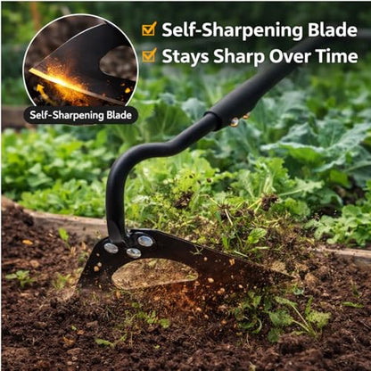 Garden Hoe Weeding Tool - Sharp Hollow Blade,58" Adjustable Long Handle, Heavy Duty Weed Hoes for Gardening,Push Pull Dutch Scraper for Garden Bed, Yard,Lawn Weeder Removal
