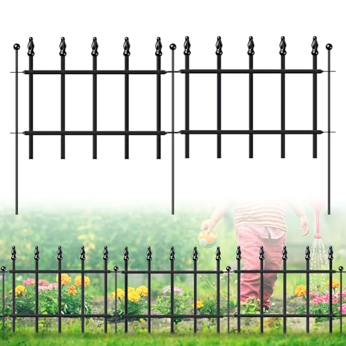 Decorative Metal Garden Fence 11" x 6', Small Fence Border with Stakes - size: 11″H x 6ft（5 Panels）