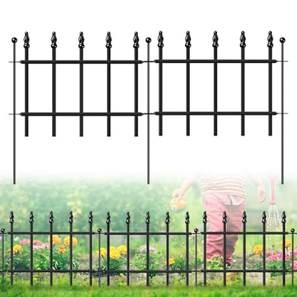 Decorative Metal Garden Fence 11" x 6', Small Fence Border with Stakes - size: 11″H x 6ft（5 Panels）