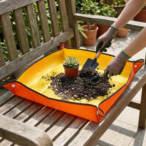 Repotting Mat for Indoor Gardening, Yellow 19.7 X 19.7 Inches Square Plant Transplanting Pad with Snap Corners - color: Yellow, size: 19.7 x 19.7 Inches