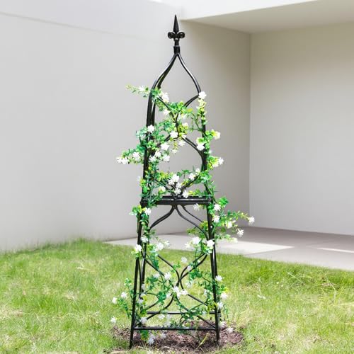 Metal Obelisk Trellis - 38.3"" Climbing Support for Vines & Roses - color: Black