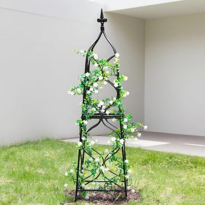 Metal Obelisk Trellis - 38.3"" Climbing Support for Vines & Roses - color: Black