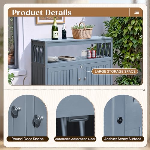 Flamaker Acacia Wood Outdoor Storage Cabinet,Waterproof Potting Table,Gray - color: Grey