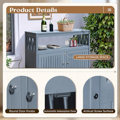 Flamaker Acacia Wood Outdoor Storage Cabinet,Waterproof Potting Table,Gray - color: Grey