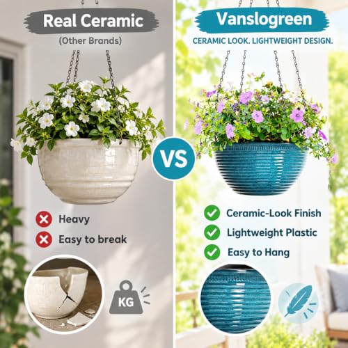 10 Inch Hanging Planters for Indoor Plants, Glazed Hanging Basket, 2 Pack - color: Blue, size: 10inch