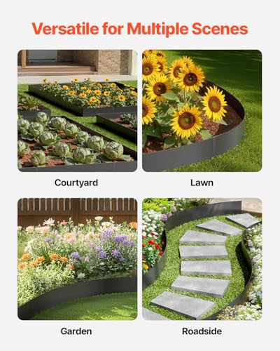 VEVOR Steel Landscape Edging, 4 Packs 40 x 12 in Rust-Resistant Metal Landscape Edging, Bendable Garden Edging Border, Heavy Duty Lawn Edging, Easy-to-Install, Flower Bed Yard Pathway Divider Black - size: 40" L x 12" H,4 Pack, style: Upgraded version