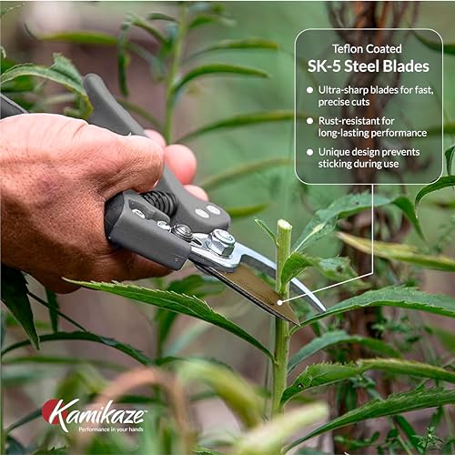 KAMIKAZE Heavy-Duty Professional Pruning Shears for Gardening, Ergonomic Comfort Handle, SK5 High-Carbon Steel Bypass Blade, Cuts Branches Up to 1 Inch, Garden Clippers for Tree and Shrub Trimming - color: Grey