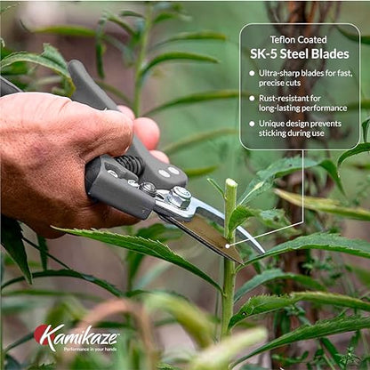 KAMIKAZE Heavy-Duty Professional Pruning Shears for Gardening, Ergonomic Comfort Handle, SK5 High-Carbon Steel Bypass Blade, Cuts Branches Up to 1 Inch, Garden Clippers for Tree and Shrub Trimming - color: Grey