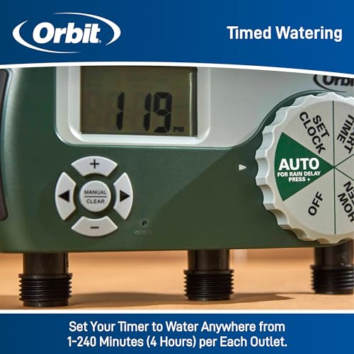 Orbit Programmable Digital Hose Watering Timer - 3 Outlet - Battery Powered - with LCD Screen - Built-in Rain Delay - Water-Resistant - 56082 (Pack of 4) - size: 3 Outlet (Pack of 4)