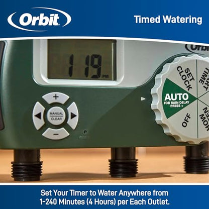 Orbit Programmable Digital Hose Watering Timer - 3 Outlet - Battery Powered - with LCD Screen - Built-in Rain Delay - Water-Resistant - 56082 (Pack of 4) - size: 3 Outlet (Pack of 4)