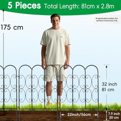ARIFARO 5 Pack Metal Decorative Garden Fence, 32" H x 22" W, No‑Dig Panels