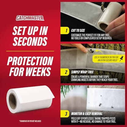 Catchmaster Tree Shield Lantern Fly & Ant Traps Insect Barrier, 12 Rolls 30ft Each, Outdoor Adhesive Crawling Insect Trap to Protect Trees, Fruit & Plants, Pest Control Lawn & Garden - size: 12 Rolls