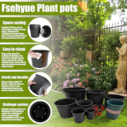 5 Gallon Nursery Pots Plastic Container Injection Molded Pot for Plants Flexible with Drainage Holes Suitable for Plants Soil Growers or Hydroponics Black 10 Pcs - size: 5 Gallon