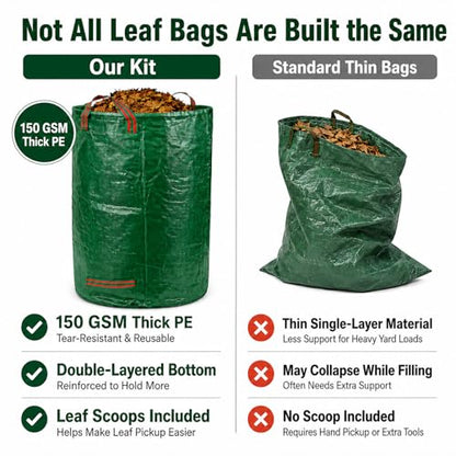 Leaf Scoops Hand Rakes, Leaf Claws & Leaf Grabbers for Yard Work with 72-Gallon Reusable Leaf Bag, 2 Pairs Adult Garden Gloves & Soft Handle Covers, Yard Cleanup Kit for Leaves - style: Leaf Scoops Kit with Bag & Gloves