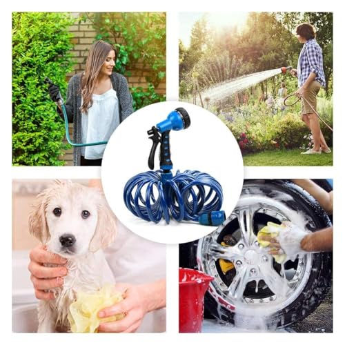 EVA Recoil Garden Hose 25ft - Includes 7 Pattern Spray Nozzle,Retractable Curly Water Hose - color: Blue