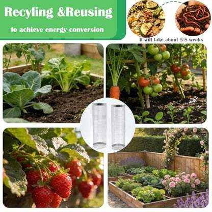 2pack Inground Worm Composting Bin Stainless Steel Worm Farm Composter with Holes and Lid for Recycling Kitchen Food Waste to Raised Garden Beds