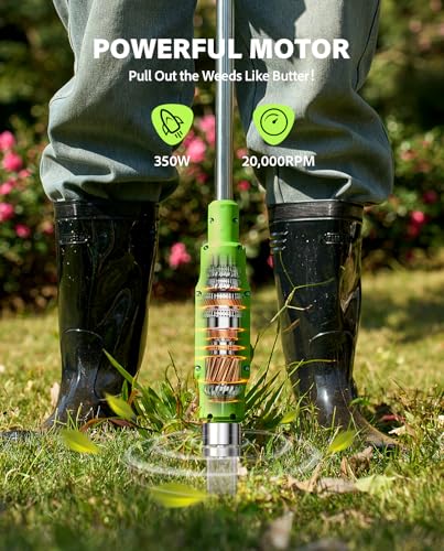 TaskStar Electric Weed Puller Tool: 21V Battery Powered w/ 2pcs 2000mAh, Heavy Duty 3-Claw Steel Root Weeder Stand-Up Remover Picker Grabber Popper, for Dandelion Lawn Garden Yard EWP001