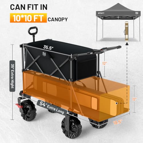 TIMBER RIDGE Push & Pull Double Decker Wagon, 400L Capacity & 450lb Load - color: Black, size: With Push Handle