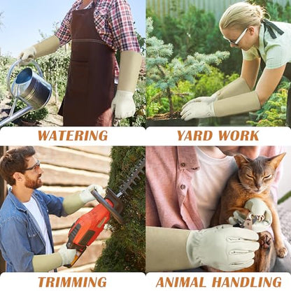 HANDLANDY Pruning Gloves Long for Men & Women, Pigskin Leather Rose Gardening Gloves- Breathable & Durability Gauntlet Glove - color: Beige, size: X-Small (Pack of 1)