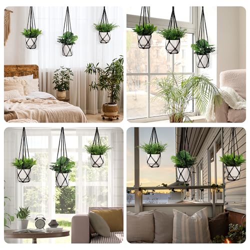 YIBOT Black Macrame Plant Hanger Indoor Hanging Planter Basket - color: Black, size: 35+29+23Inch