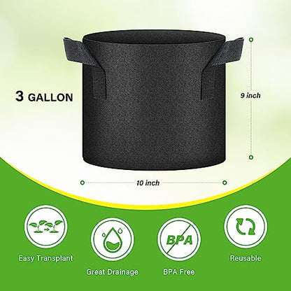 HealSmart 6-Pack 3 Gallon Nonwoven Grow Bags, Aeration Fabric Pots with Handles, Suitable for Garden Fruits, Vegetables and Flowers, Black - color: Black, 6 Pack, size: 3 Gallon