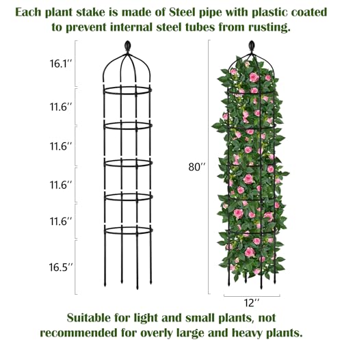 Garden Obelisk Trellis for Climbing Plants Outdoor 6.7 Ft Rose Bush Round Trellis for Pots Rustproof Metal Pipe with Plastic Coated Plant Flower Trellises for Clematis Vine Jasmine Support - color: Black, size: 6.7 Ft(1 Pcs)