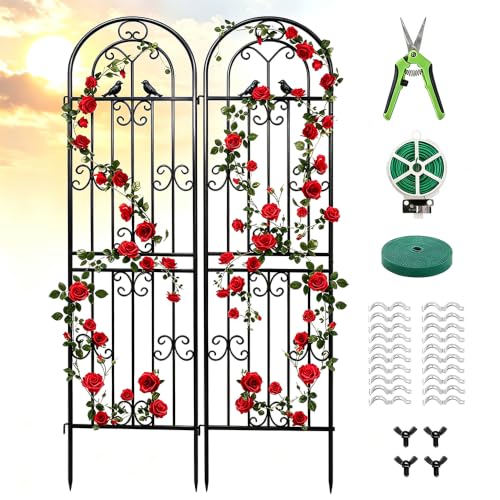 2 Pack 86.7" H x 19.7" W Metal Garden Trellis for Climbing Plants Outdoor, Black Lattice Panel, Sturdy Plant Support for Roses, Vines, Cucumbers & Vegetables - color: 2PCS