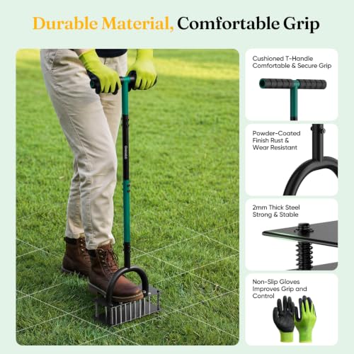 Grenebo Lawn Aerator Manual Aerator Lawn Tool with 16 Spikes, Black - color: Dark Green