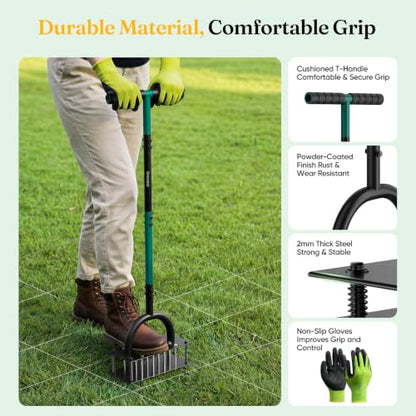 Grenebo Lawn Aerator Manual Aerator Lawn Tool with 16 Spikes, Black - color: Dark Green