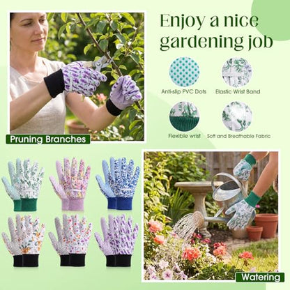 Cutecrop 9.5" Gardening Glove for Women, Floral PVC Grip - style: Pastel