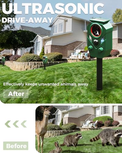 Solar Animal Repellent Outdoor, Ultrasonic Cat Repellent Outdoor, IP65 Waterproof Deer Repellent Deterrent Squirrel Racoon Skunk Rabbit, Dog Repellent for Yard Garden Lawn (2 Pack) - size: 2 PACK