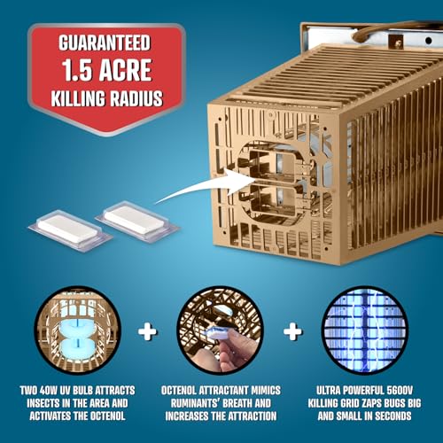 Flowtron Bug Zapper, 1.5 Acre Outdoor, Two 40W UV Bulb, 5600V Zap, Tan - color: Tan