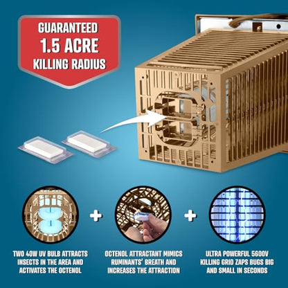 Flowtron Bug Zapper, 1.5 Acre Outdoor, Two 40W UV Bulb, 5600V Zap, Tan - color: Tan