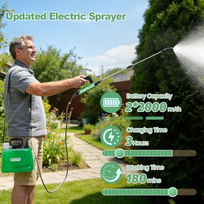 SideKing Battery Powered Sprayer 1.35 Gallon, 3 Adjustable Pressure Electric Weed Sprayer with Battery Indicator, Telescopic Wand & 4 Nozzles, Rechargeable Garden Sprayer for Lawn, Yard & Pest Control - size: 1.35 Gal