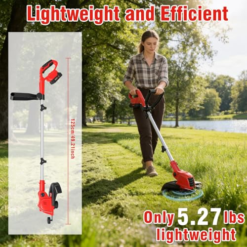 21V Electric Weed Wacker & Edger Lawn Tool Auto-Feed with 2.0Ah X 2 Battery - color: Bright Red