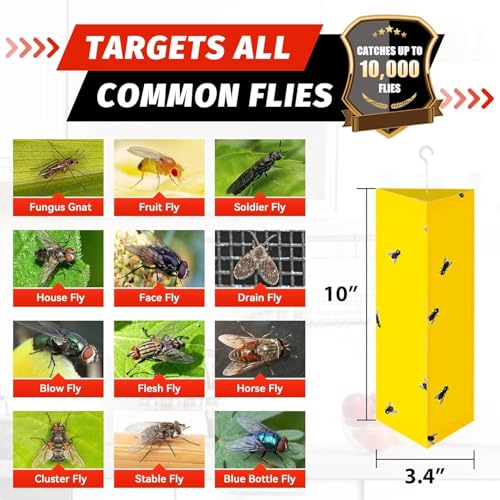 LULUCATCH Sticky Fly Traps, 10 Pack Fly Traps Indoor with Hanging Hook, Odorless Yellow Sticky Gnat Traps for Mosquitoes, Non-Toxic Bug Catchers for Fleas, Drain Flies, Moths, Insects - size: 10 Pack-A
