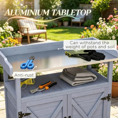 Gray Fir Wood Vanity Table with Aluminum Top and Cabinet Storage - color: Gray - 33.90 X 15.90 X 37.40 Inch